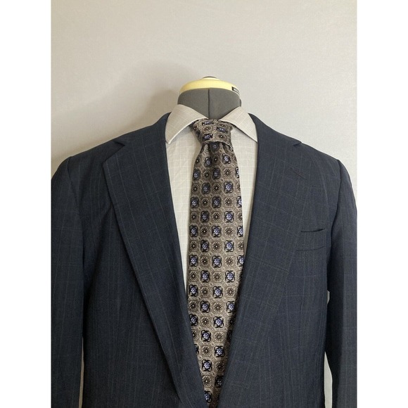 Mens Sport Coat Blazer Suit Jacket 41R 45" Navy Blue Plaid 2 Button Wool Haggar - Picture 1 of 13